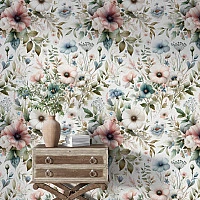 Vintage Pastel Floral Pattern Wallpaper – Elegant Botanical Seamless Design for Interiors