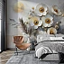 White & Gold 3D Floral Wall Mural – Elegant Modern Luxury Design