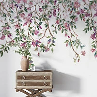 Elegant Floral Vine Wall Mural – Soft Botanical Wallpaper for Bedroom