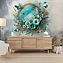 Turquoise Floral Wreath Wall Mural – Elegant 3D Botanical Design