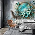 Turquoise Floral Wreath Wall Mural – Elegant 3D Botanical Design