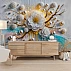 White 3D Flower Wall Mural – Luxury Gold Light Artistic Design White 3D Flower Wall Mural – Luxury Gold Light Artistic Design