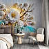 White 3D Flower Wall Mural – Luxury Gold Light Artistic Design White 3D Flower Wall Mural – Luxury Gold Light Artistic Design