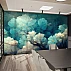 Teal Floral Art Wall Mural – Dreamy Botanical Painting Design