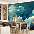 Teal Floral Art Wall Mural – Dreamy Botanical Painting Design
