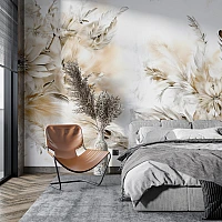 Soft Beige Feather Floral Wall Mural – Elegant Neutral Botanical Wallpaper for Bedroom