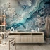Teal Marble Floral Wall Mural – Elegant 3D Botanical Art Design