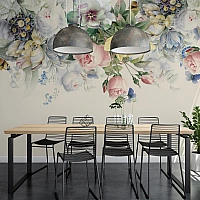 Elegant Watercolor Floral Wall Mural – Soft Botanical Bouquet Design