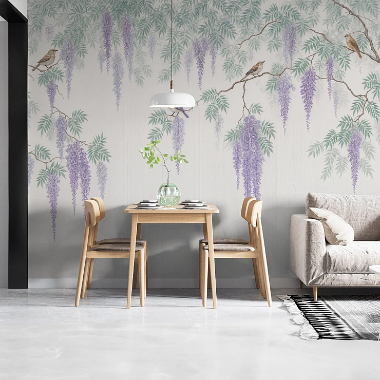 Wisteria Floral Wall Mural – Elegant Hanging Blossom Nature Design