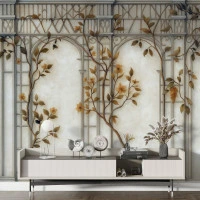 Golden Botanical Arch Wall Mural – Elegant Classic Trellis Design