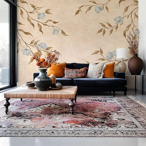Beige Vintage Floral Wall Mural – Elegant Botanical Branch Design