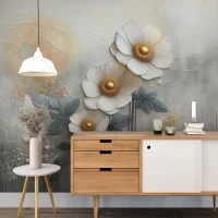 Elegant 3D Floral Wall Mural – Soft Neutral Flower Relief Design