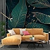 Dark Tropical Leaves Wall Mural – Gold Line Modern Botanical Wallpaper for Living Room
