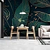 Dark Tropical Leaves Wall Mural – Gold Line Modern Botanical Wallpaper for Living Room