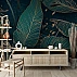 Dark Tropical Leaves Wall Mural – Gold Line Modern Botanical Wallpaper for Living Room