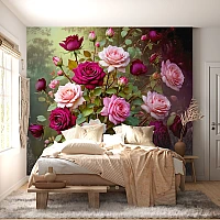 Romantic Rose Garden Wall Mural – Vintage Floral Bouquet Design