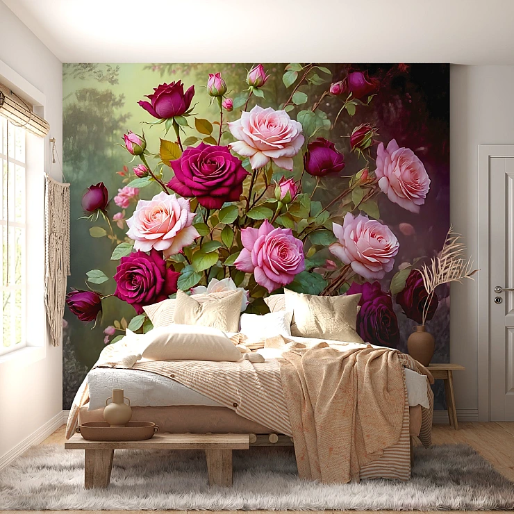 Romantic Rose Garden Wall Mural – Vintage Floral Bouquet Design Romantic Rose Garden Wall Mural – Vintage Floral Bouquet Design
