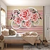 3D Pink Rose Wall Mural – Modern Striped Floral Design