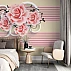3D Pink Rose Wall Mural – Modern Striped Floral Design
