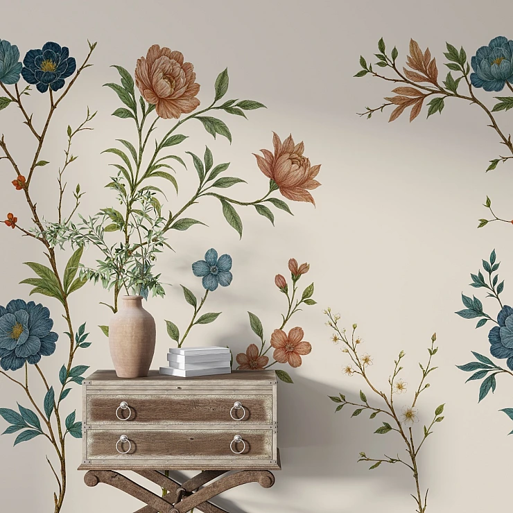 Elegant Botanical Wall Mural – Vintage Floral Branch Design