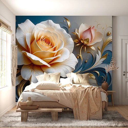 Large Floral Wall Mural – Elegant Rose Wallpaper for Bedroom & Romantic Interiors