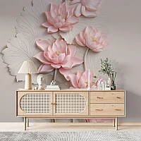 Soft Pink 3D Flower Wall Mural – Elegant Romantic Floral Design