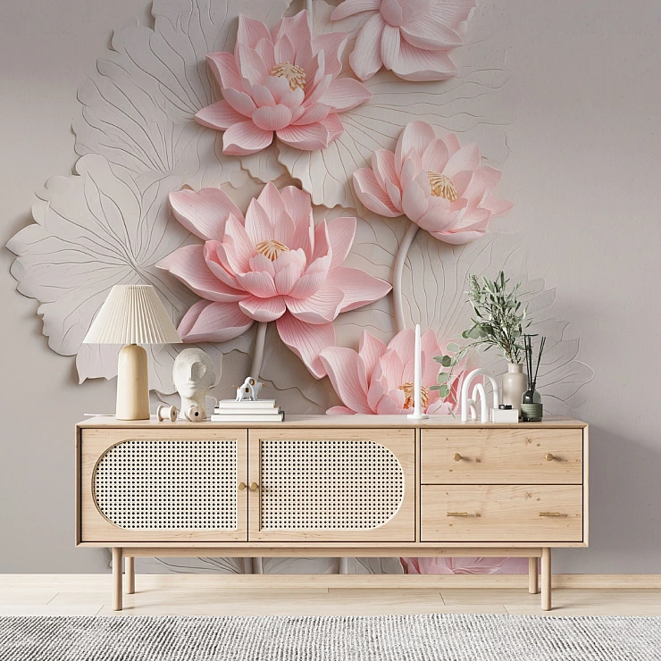 Soft Pink 3D Flower Wall Mural – Elegant Romantic Floral Design Soft Pink 3D Flower Wall Mural – Elegant Romantic Floral Design
