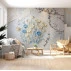 3D Floral Relief Wall Mural – Soft Blue Beige Elegant Design