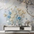 3D Floral Relief Wall Mural – Soft Blue Beige Elegant Design