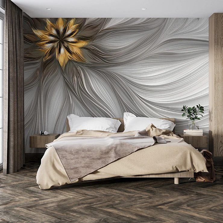 Grey Wave Wall Mural – Luxury Gold Flower Abstract Design Grey Wave Wall Mural – Luxury Gold Flower Abstract Design