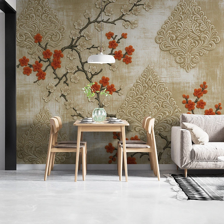 Oriental Floral Pattern Wall Mural – Elegant Asian Blossom Design