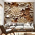 Beige 3D Floral Wall Mural – Layered Wood Tone Botanical Design Beige 3D Floral Wall Mural – Layered Wood Tone Botanical Design