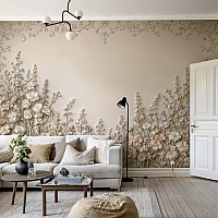 Elegant Neutral Floral Wall Mural – Soft Vintage Botanical Design