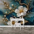 White Floral Gold Branch Wall Mural – Luxury Blue Artistic Design