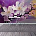 Purple Floral Wall Mural – Bold White Blossom Artistic Statement Design Purple Floral Wall Mural – Bold White Blossom Artistic Statement Design
