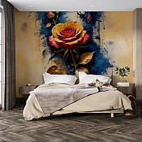 Golden Rose Wall Mural – Abstract Floral Luxury Art Design