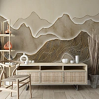 Beige Abstract Mountain Wall Mural – Modern Neutral Landscape Wallpaper for Living Room