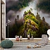 Misty Mountain Cliff Wall Mural – Lush Green Nature Landscape Design