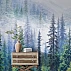 Layered Pine Forest Wall Mural – Misty Mountain Nature Landscape Design