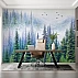 Layered Pine Forest Wall Mural – Misty Mountain Nature Landscape Design