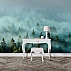 Foggy Pine Forest Wall Mural – Soft Blue Nature Landscape Design