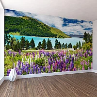 Wildflower Lake Landscape Wall Mural – Vibrant Nature Wallpaper for Living Room