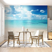 Turquoise Beach Paradise Wall Mural – Clear Ocean Sky Design