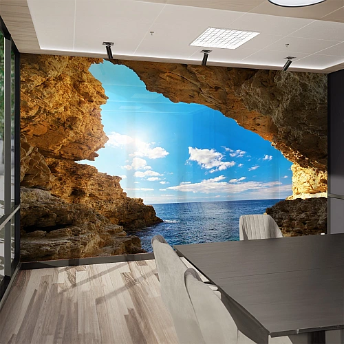 Sea Cave View Wall Mural – Rocky Coastal Ocean Wallpaper for Office & Modern Interiors