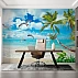 Tropical Beach Dolphins Wall Mural – Palm Ocean Paradise Design