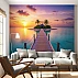 Sunset Island Pier Wall Mural – Tropical Ocean Paradise Design