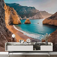 Turquoise Cove Beach Wall Mural – Dramatic Cliff Coastal Landscape