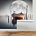 Moonlight Boat Serenity Wall Mural – Dreamy Lake & Full Moon Landscape Wallpaper