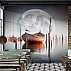 Moonlight Boat Serenity Wall Mural – Dreamy Lake & Full Moon Landscape Wallpaper