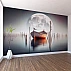 Moonlight Boat Serenity Wall Mural – Dreamy Lake & Full Moon Landscape Wallpaper
